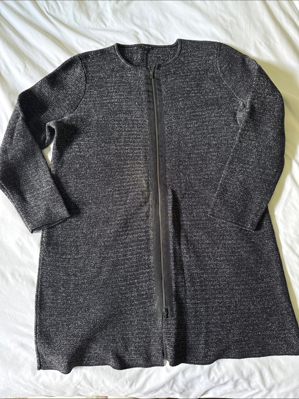 Talbots Black Long Zip Front Knit Trench Coat